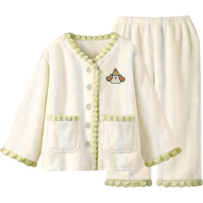 法兰绒睡衣可爱小狗加厚保暖套装