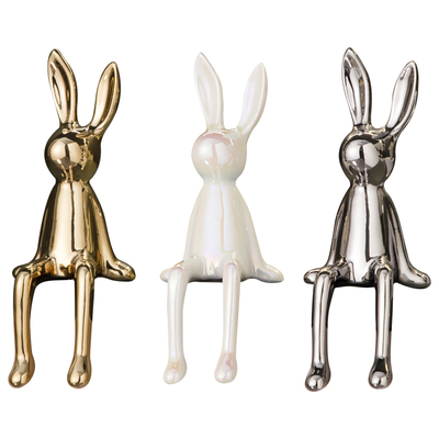 现代轻奢电镀坐姿长耳兔摆件