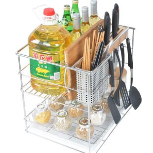 亿升隆橱柜调味拉篮调料架厨房厨柜304不锈钢抽屉式阻尼竖拉蓝