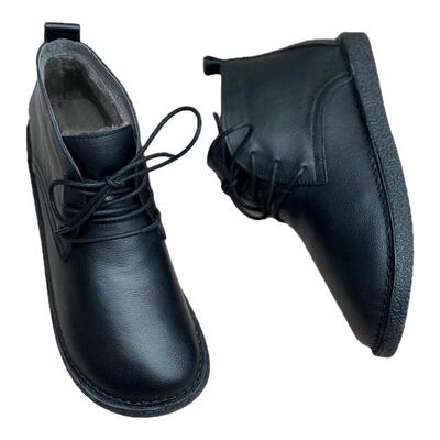 平底牛皮复古加绒马丁靴女森女系