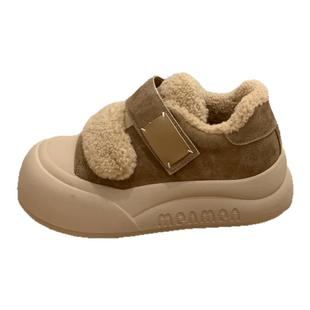 东北保暖丑萌面包鞋女2025冬季新款厚底复古加绒雪地靴魔术贴棉鞋