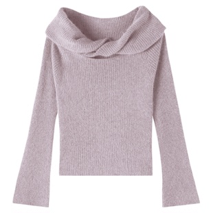 SNIDEL2025秋冬新品优雅纯色扭结露肩长袖针织衫上衣SWNT254327