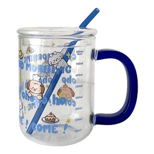 大容量耐高温高硼硅玻璃水杯女高颜值办公室带盖刻度吸管杯子家用