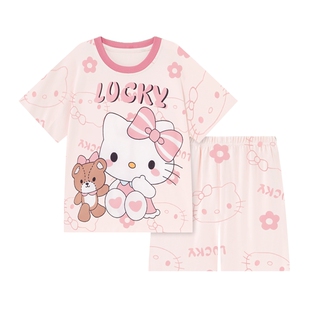 女童纯棉舒适可爱HelloKitty短袖短裤夏天家居服两件套儿童睡衣