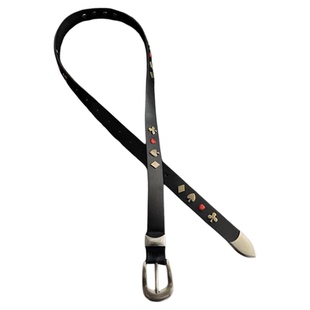 DFDG手作做旧扑克牛皮腰带可调节百搭款金属朋克铆钉小众设计腰链