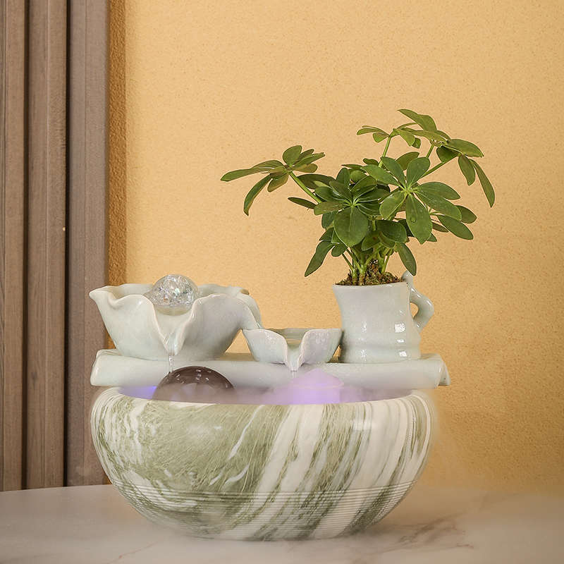 创意小型陶瓷循环流水摆件鱼缸客厅办公室桌面喷泉装饰招财礼品