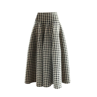 秋冬高腰磨毛加厚格子气质半身裙