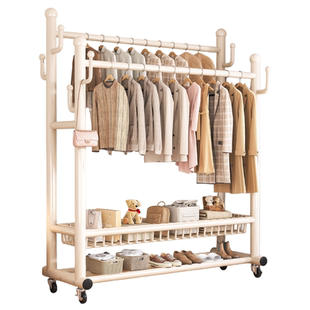 衣帽架落地式卧室内家用双杆挂衣服架子可移动加粗简易阳台晾衣架