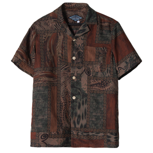SOARIN复古印花古巴领衬衫男 雅痞Vintage夏威夷巴洛克衬衣短袖薄