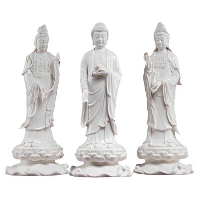 戴玉堂陶瓷西方三圣佛像阿弥陀佛站像观音像大势至观世音菩萨摆件