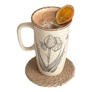 穆尼ins复古花卉陶瓷高杯子大容量咖啡杯办公室果汁饮料牛奶水杯