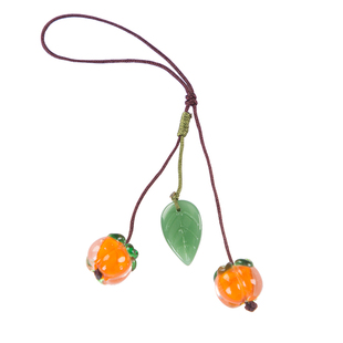 事事如意琉璃柿子手机链挂绳复古中国风柿叶有成钥匙挂件吊坠饰品