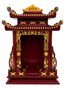楼阁式红金描金雕花佛龛神台