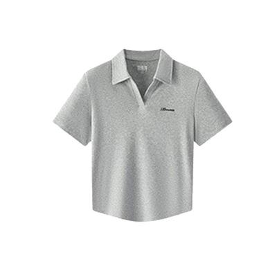 森马简约绣花修身短款POLO衫女