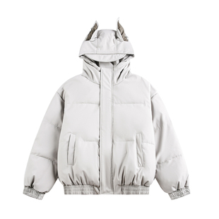 TIRED设计感杜宾犬连帽棉衣男女冬季保暖加厚PU皮衣外套国潮棉服