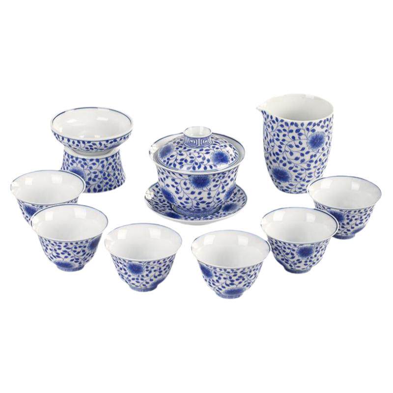 整套功夫茶具青花盖碗杯子套装