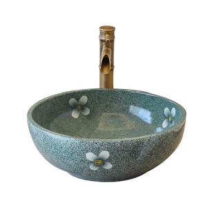 台上盆单盆陶瓷艺术洗脸盆欧式复古洗手盆圆形洗漱面盆家用卫生间