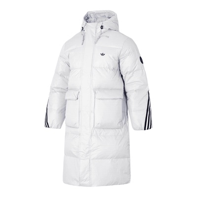 阿迪达斯三叶草情侣长款羽绒服女2025冬季白色宽松保暖羽绒外套男