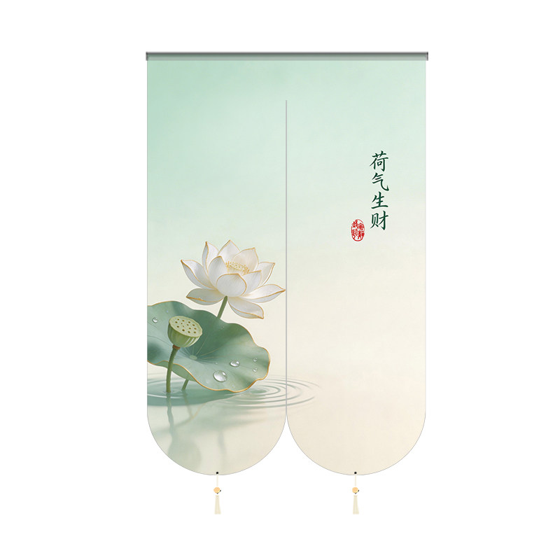 卫生间专用古风莲花门帘高档轻奢隔断风水化解半透遮挡家用免打孔