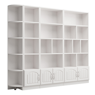 实木书架落地置物架客厅书柜一体靠墙收纳展示储物柜子家用带柜门