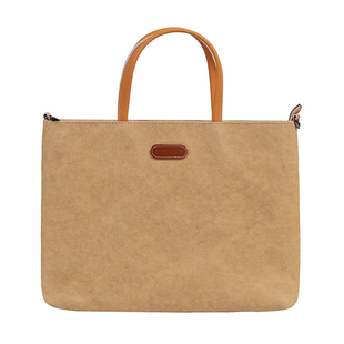 手提单肩斜挎电脑包适用华为苹果 Pro13 14 15 16 寸可水洗牛皮纸通勤文件袋轻便减震笔记本电脑包