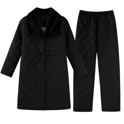 芬腾可安冬季女士睡衣三层夹棉加绒睡袍+裤子两件套可外穿家居服