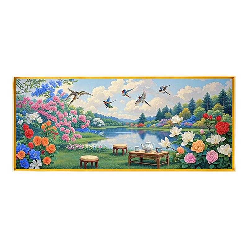 百花齐放风景新款横版客大气精准印花十字绣现代简约2025新款线绣