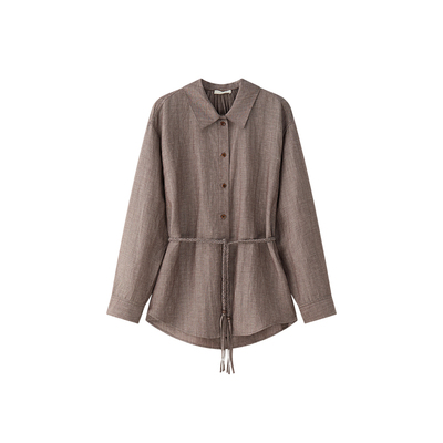 羊毛亚麻混纺老钱风长袖衬衫