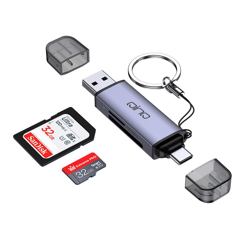 QINQ擎启读卡器SD卡usb3.0高速CF二合一TF卡万能车载安卓苹果type-c手机电脑通用otg转接头ccd相机多功能