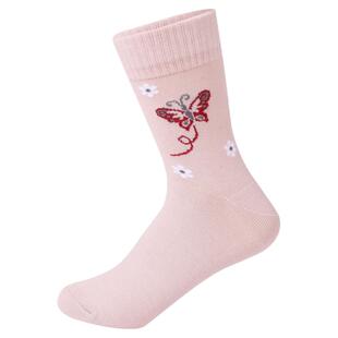 浪莎袜子女士纯棉老年秋初冬季厚款舒适透气蝴蝶提花休闲中高筒袜