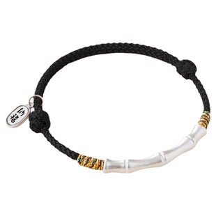 老凤祥纯银上岸竹节手链女足银本命年手绳福牌编绳生日礼物送女友