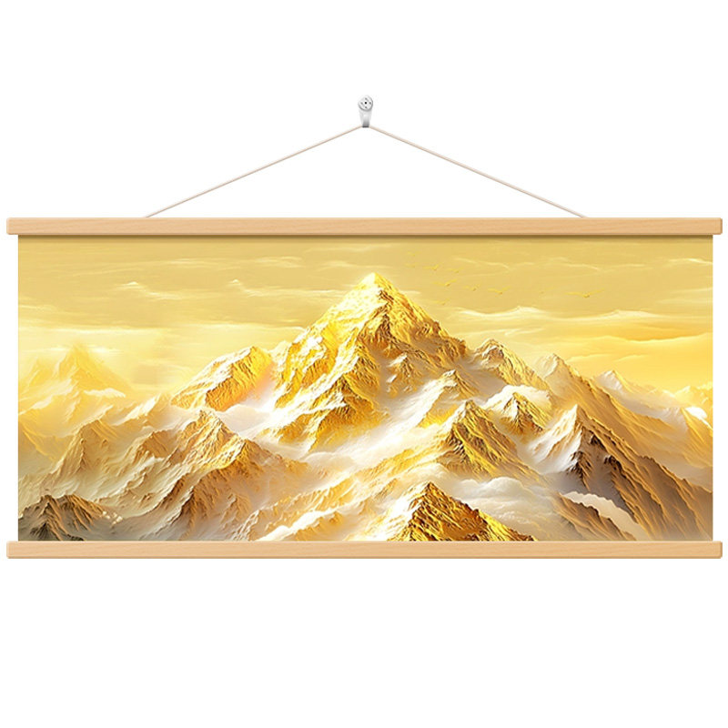 日照金山沙发背景墙卷轴挂画