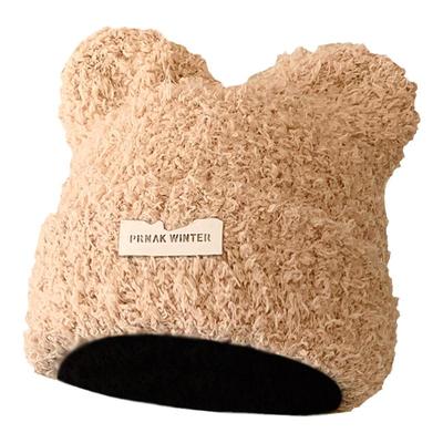 羊羔毛针织帽可爱女秋冬加厚加绒