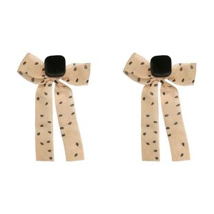 HUALU-捕梦 黑色丝绒粉色蝴蝶结波点飘带雪纺甜美耳环蚊香盘耳夹