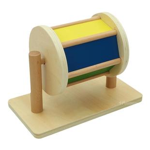 蒙氏教具Lovevery木制纺织鼓幼儿旋转鼓蒙台蒙特梭利0-3彩虹玩具