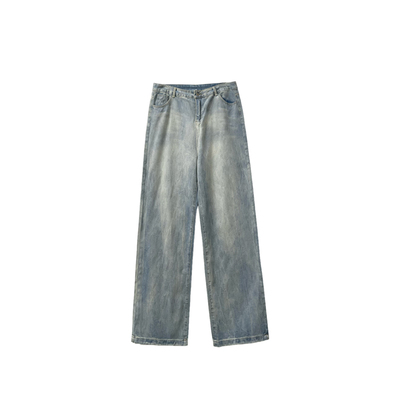 显瘦弯刀拖地阔腿牛仔裤