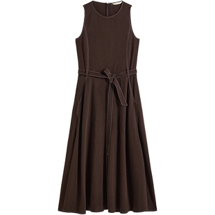 EXCEPTION例外女装2026春季新品亚麻混纺无袖立领A字大裙摆连衣裙