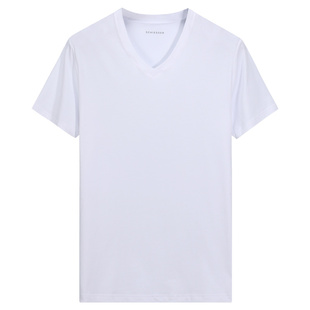 2件装舒雅内衣T恤男士秋季薄款棉质白色黑色V领短袖打底汗衫背心