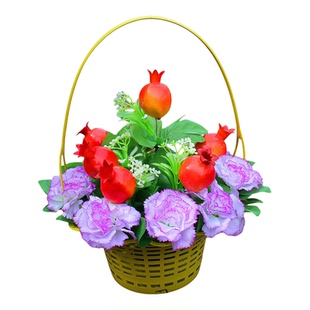 清明节仿真水果花篮上坟扫墓花祭祖红苹果盆花陵园墓碑前花祭奠花