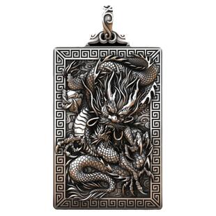 99纯银飞龙旋运银牌吊坠男士霸气潮人银牌生肖龙头银链本命佛银饰