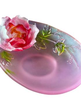 琉璃牡丹果盘摆件供盘佛具用品