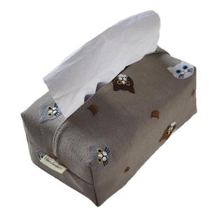 Handmade原创刺绣猫咪布艺纸巾套车载抽纸盒桌面餐厅客厅家用商用