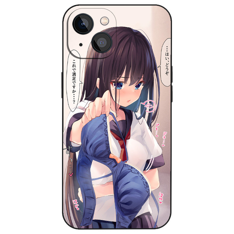 日漫病娇JK内衣少女小众手机壳适用于iPhone16液态硅胶13全包12防摔14苹果15ProMax光面玻璃动漫二次元保护套