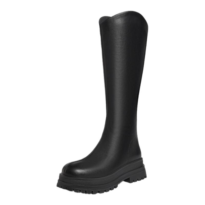 百思图末路狂花冬商场新款加绒V口显瘦骑士靴女长筒靴M5301DG4Z