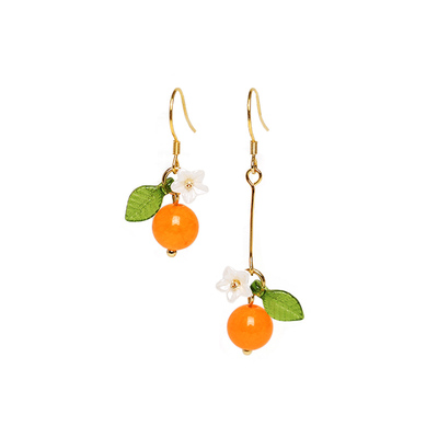 925银针橘子耳饰玉髓不对称耳环
