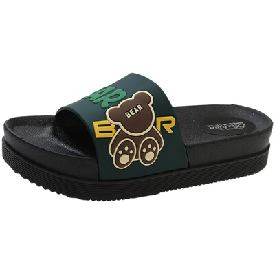 可爱小熊厚底松糕一字拖鞋