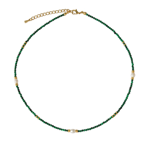 JoJo｜设计师款极细钻切祖母绿孔雀石珍珠串珠调节叠戴项链锁骨链