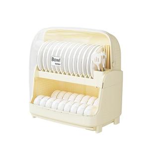 透明防尘双层台面碗柜装碗筷收纳箱沥水碗架碗碟收纳盒厨房置物架