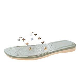 简约ins女拖鞋柳丁水晶明帮带百搭休闲外穿一字沙滩散步可下水鞋