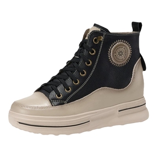 波尔谛奇高帮休闲鞋女真皮2026春季新款运动高帮鞋厚底增高轻便鞋